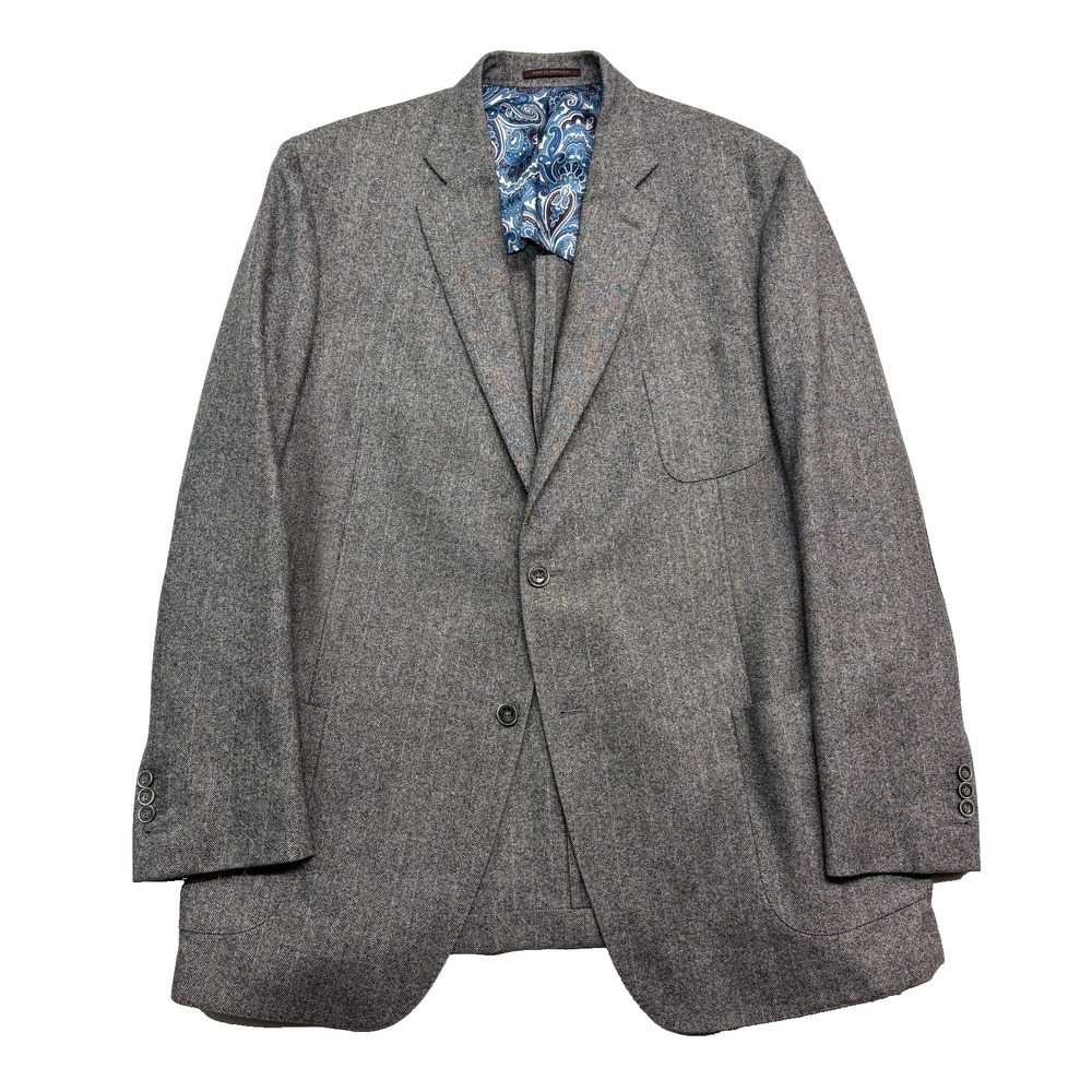 J Hilburn 48L Gray Herringbone Blazer Jacket Sport Coat Italian Fabric Flannel